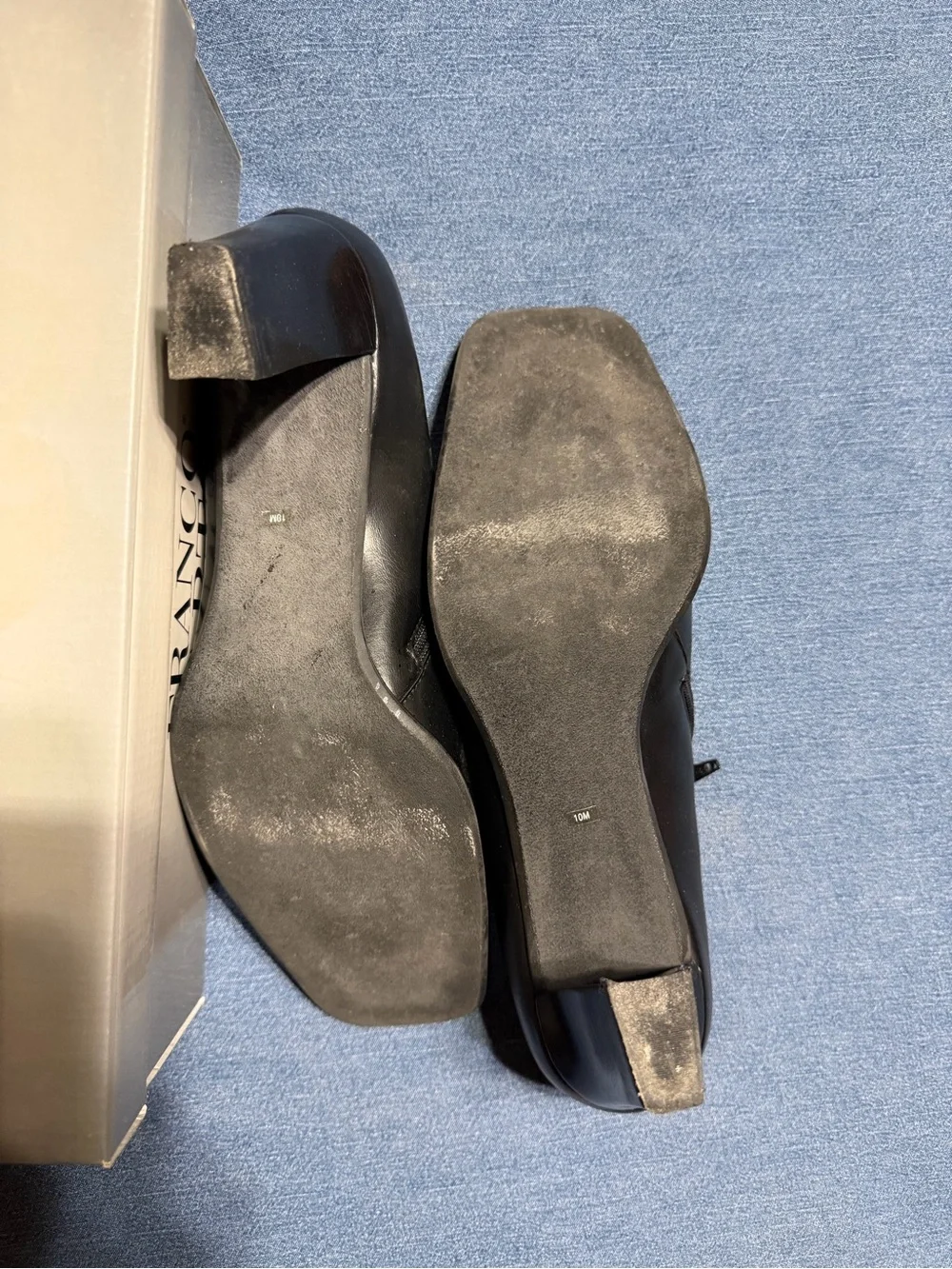 Franco Sarto Black Leather Square-Toe Ankle Booties